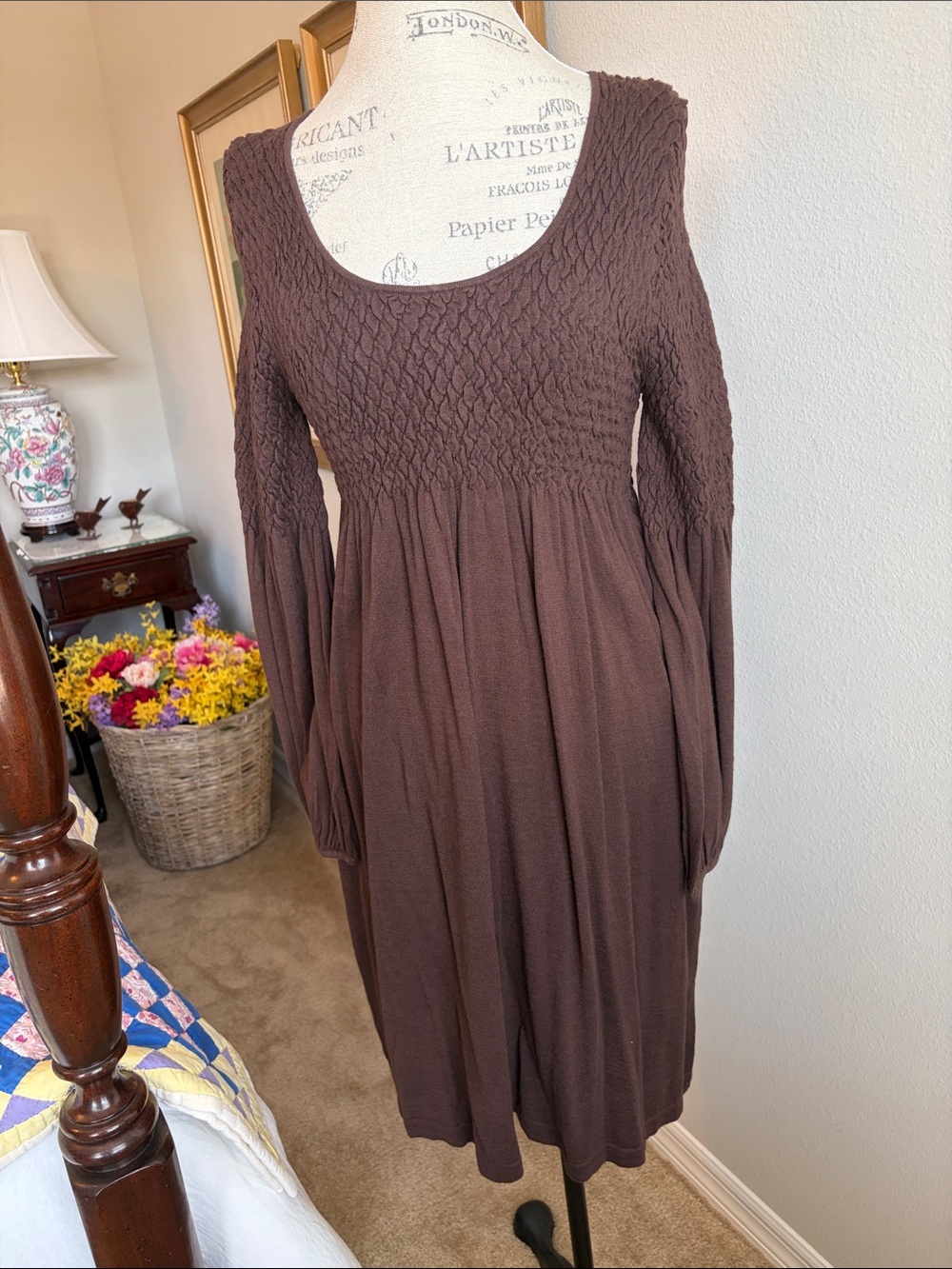 Angie Chocolate Midi Dress with Smocked Bodice
